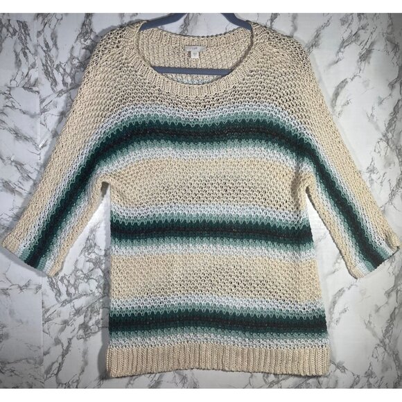 J. Jill Womens Open Knit Striped Sweater Top Small Linen/Cotton - Picture 1 of 9